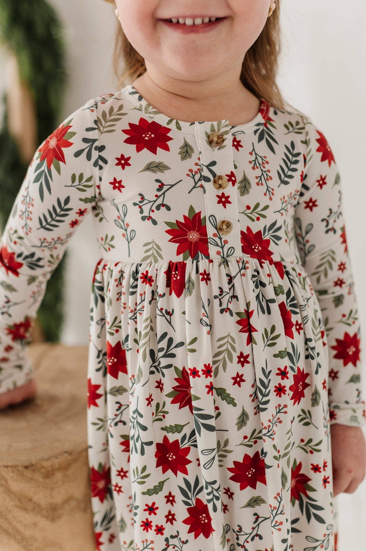 Poinsettia Long Sleeve Henley Dress