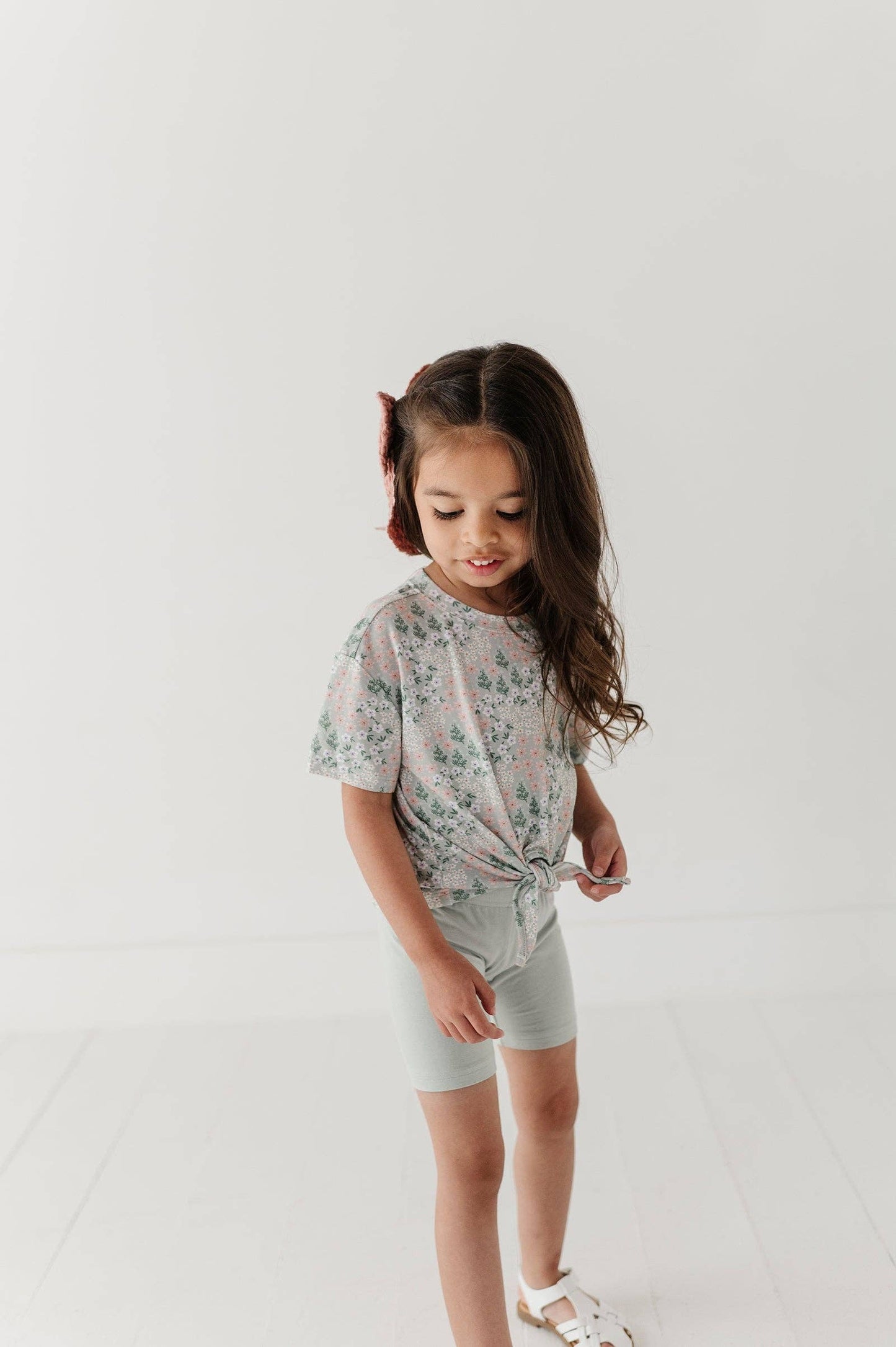 Aqua Grey Floral Tie Front Shirt