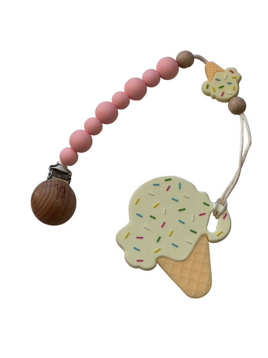 Teether & Clip Set- Vanilla Ice Cream