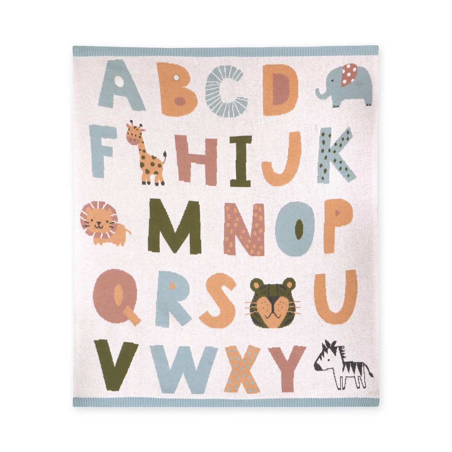 Organic Jacquard Sweater Knit Blanket - Alphabet Blue