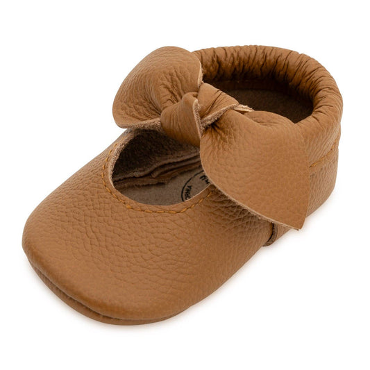 Brown Knot Bow Leather Baby Moccasins