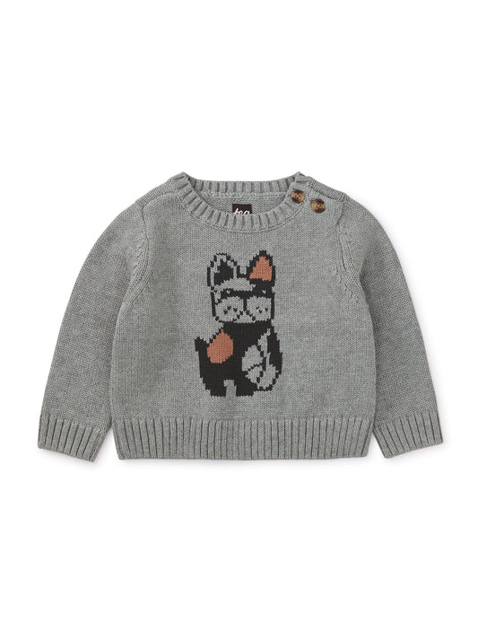 Frenchie Baby Sweater: Med Heather Grey