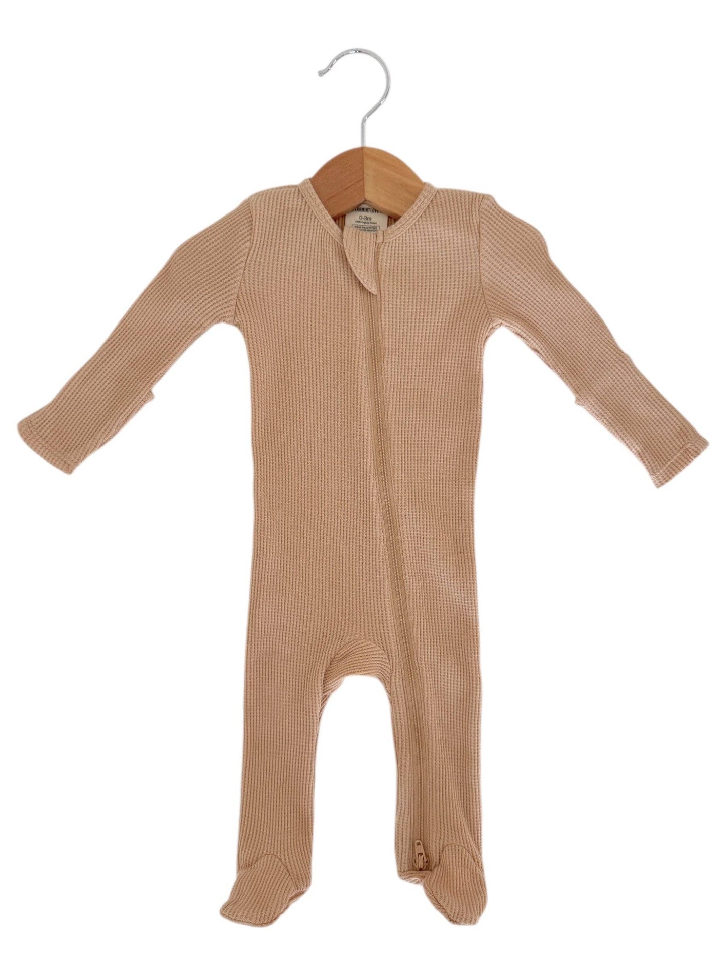Organic Waffle 2-Way Zip Footie - Tan