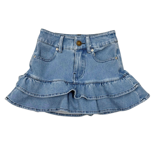 Mid Blue Wash Double Tiered Denim Skirt