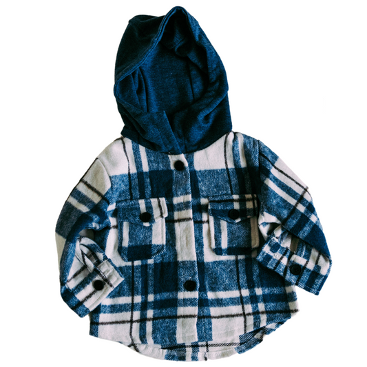 Navy Plaid Flannel Hoodie