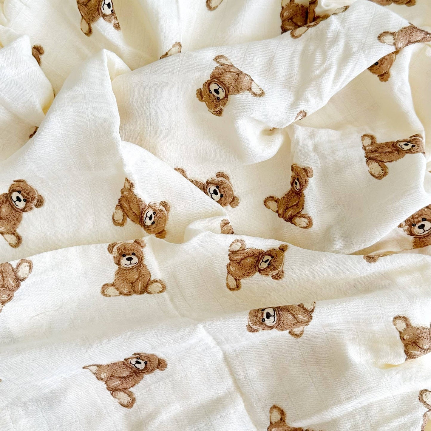 Bamboo Muslin Swaddle Blanket- Teddy Bear