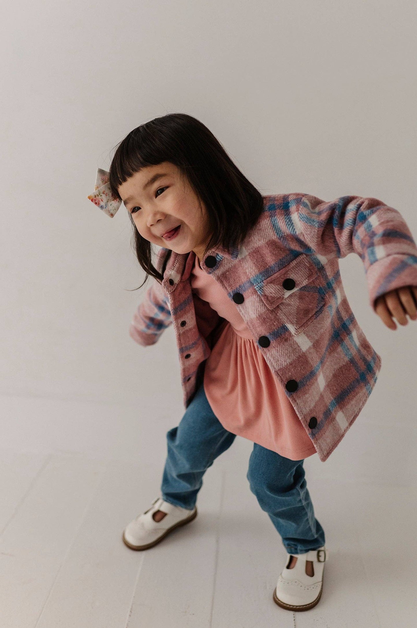 Pink + Blue Plaid Hooded Shacket