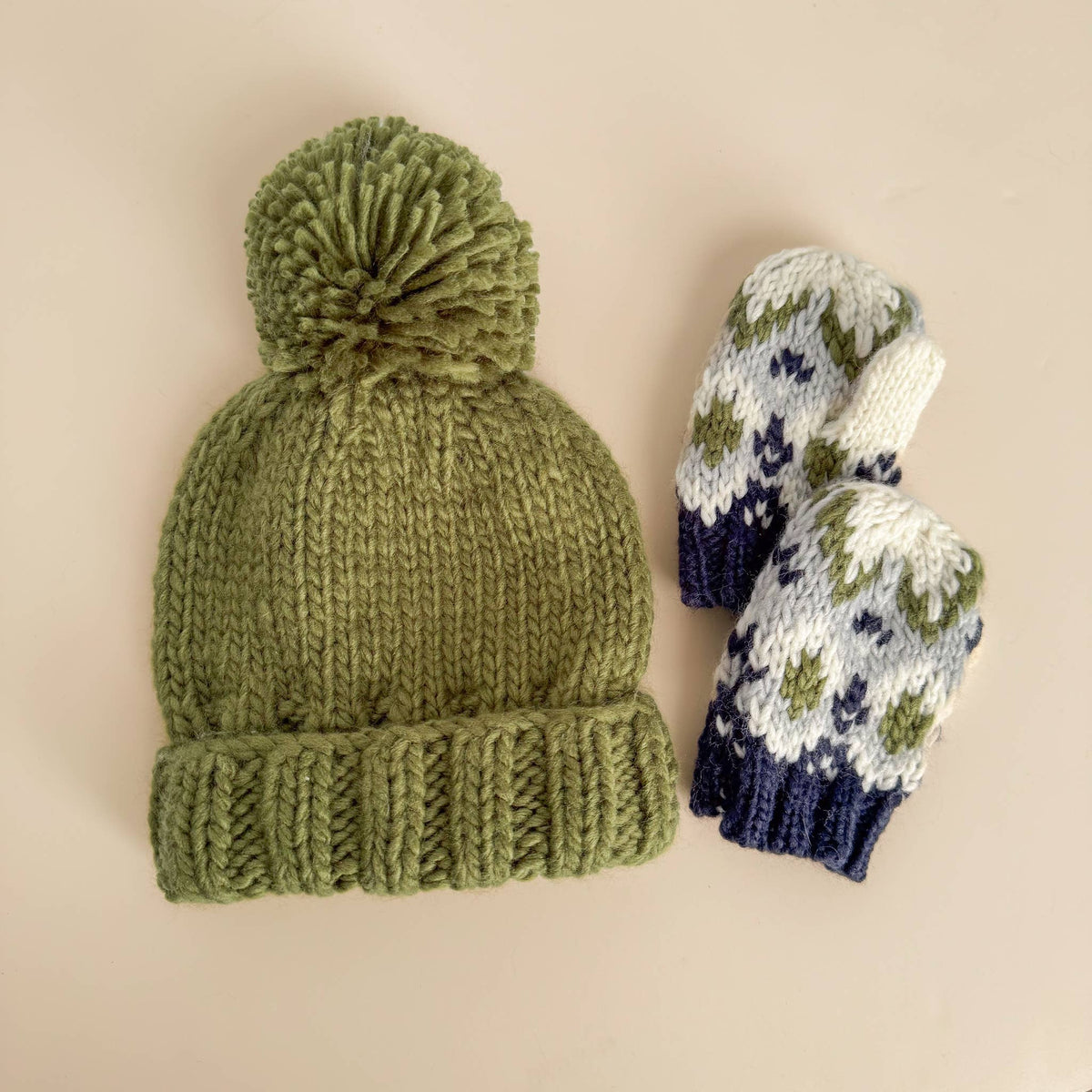 Classic Pom Knit Beanie- Moss