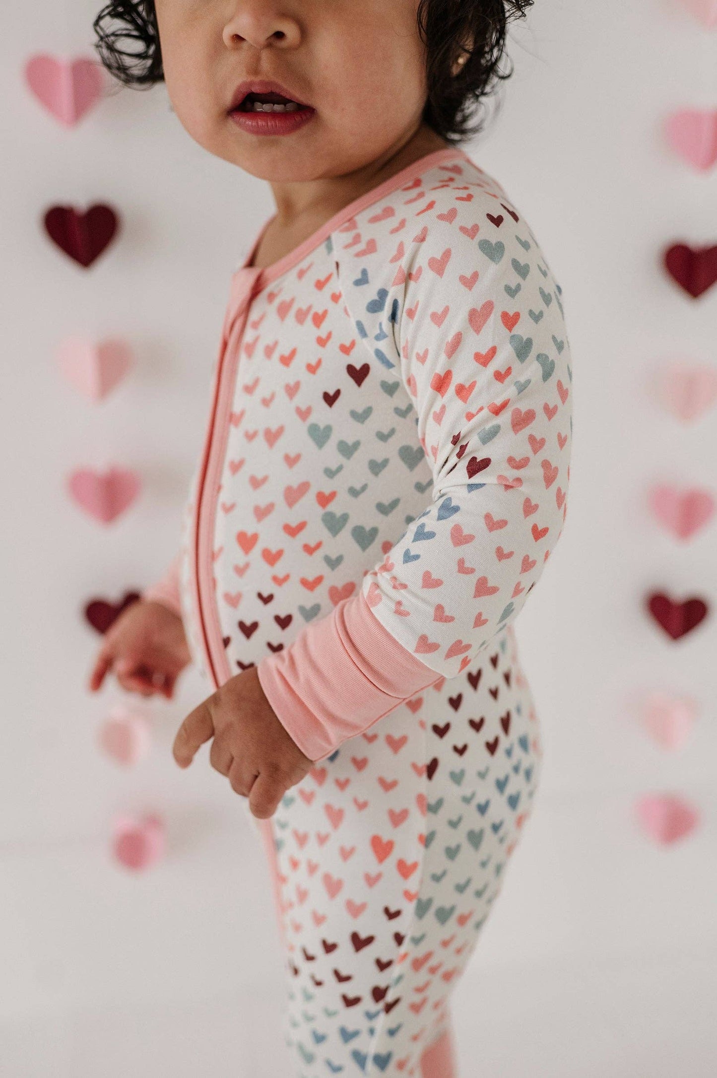 Rainbow Hearts Long Sleeve Zip Romper