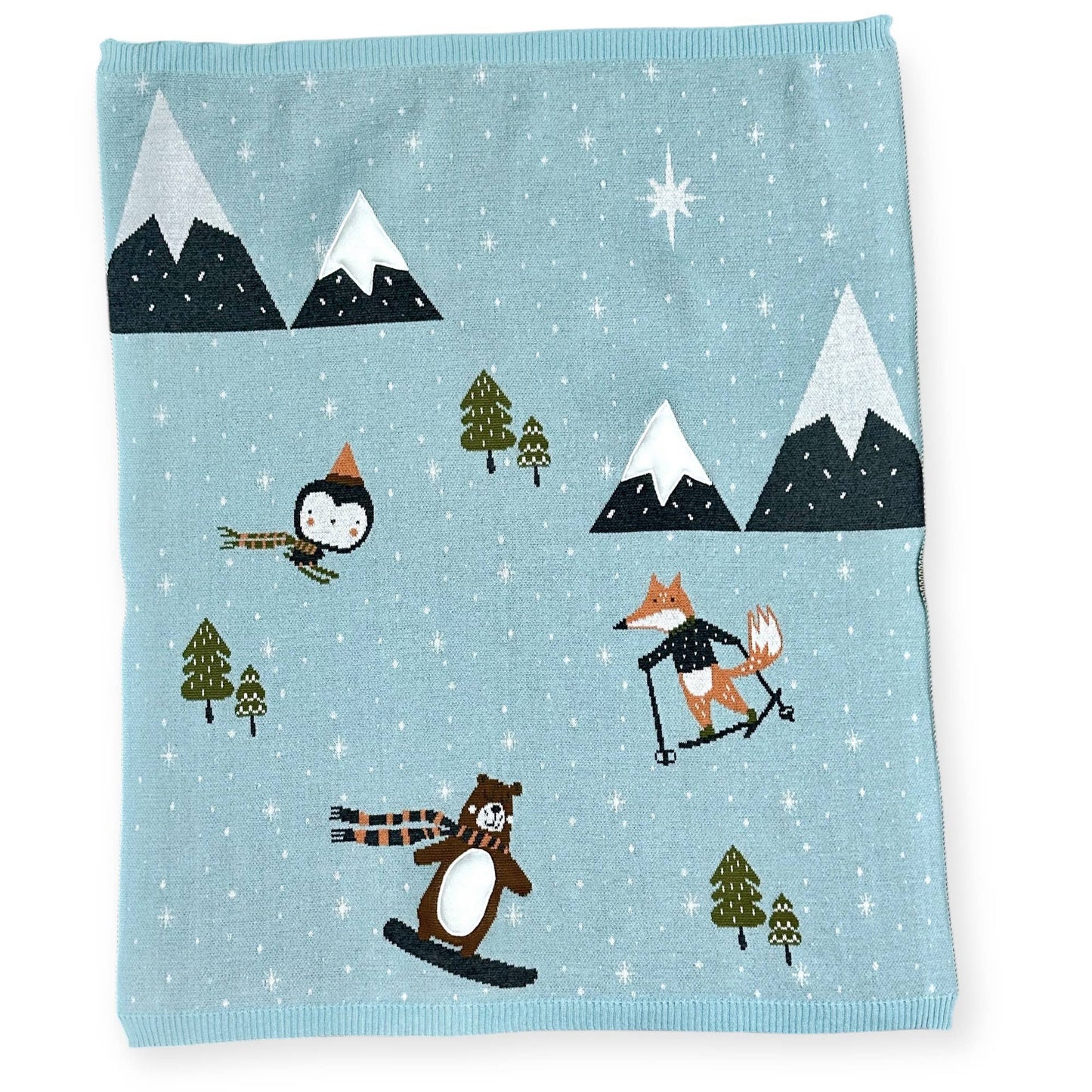 Organic Cotton Jacquard Knit Blanket - Animal Ski
