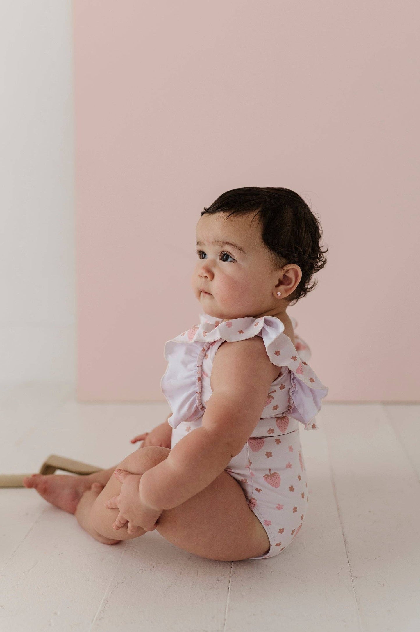 Strawberries Ruffle Sleeve Cross Back Swimsuit