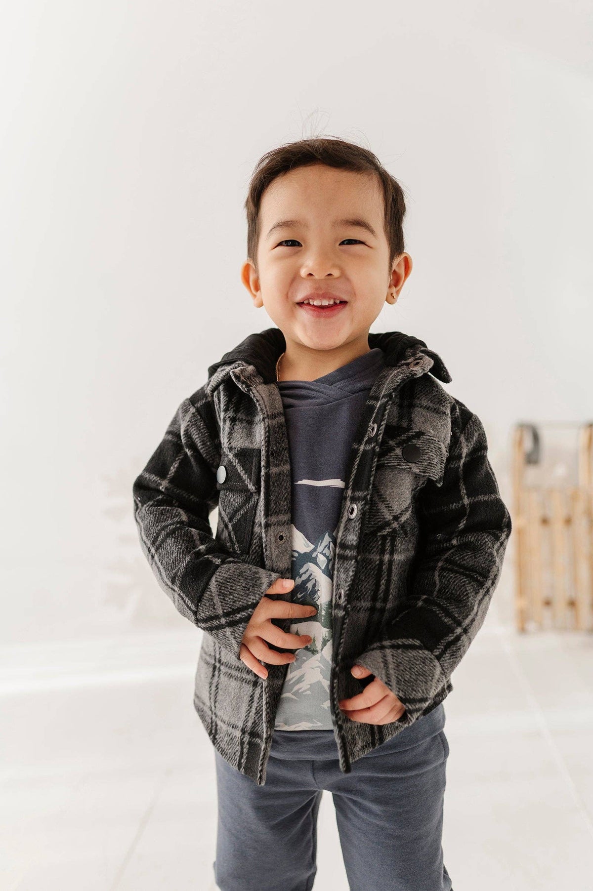 Charcoal Plaid Hooded Shacket