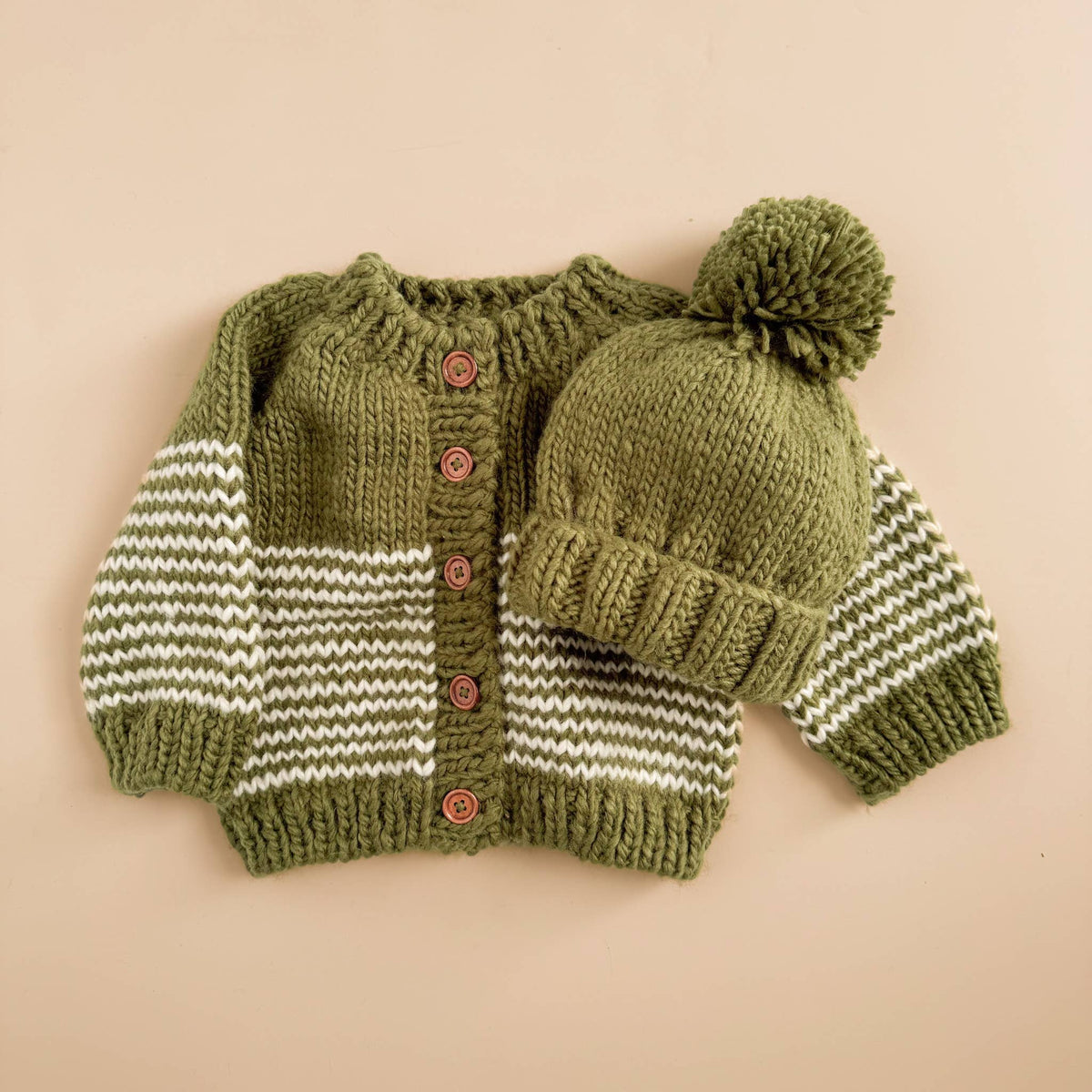 Classic Pom Knit Beanie- Moss
