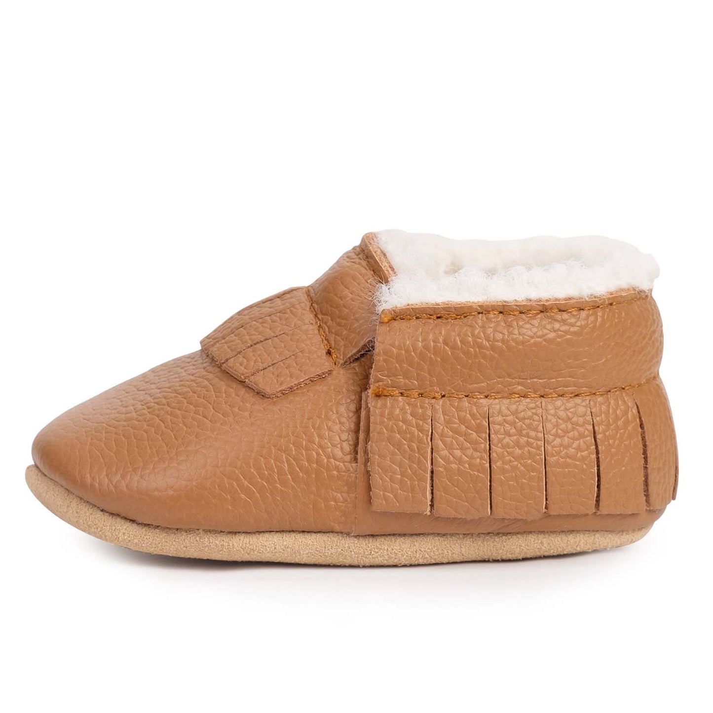 Classic Brown Leather Sherpa Baby Moccasins