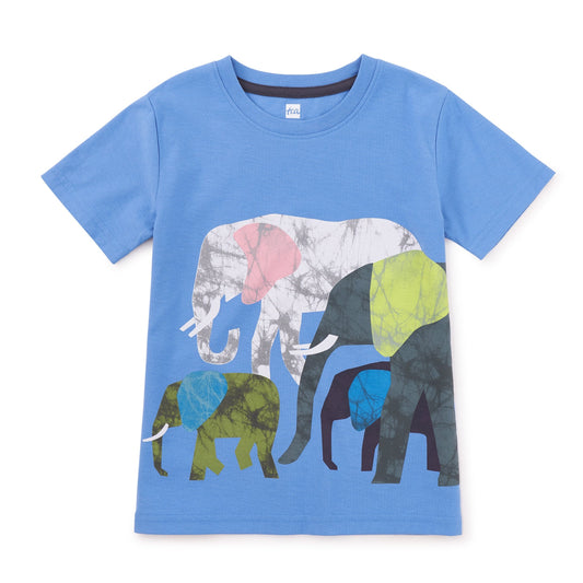 Elephants Graphic Tee: Blue Yarrow