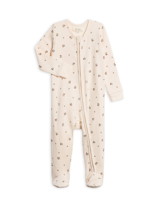 Organic Ribbed Zipper Footie - Lindsey Floral
