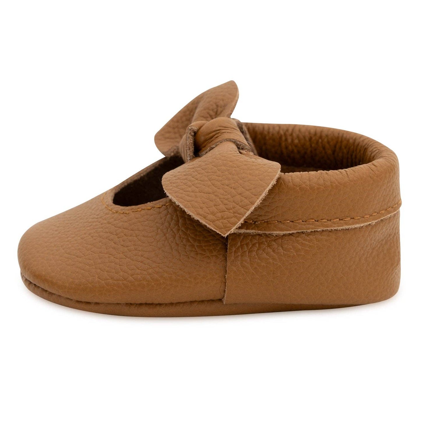 Brown Knot Bow Leather Baby Moccasins