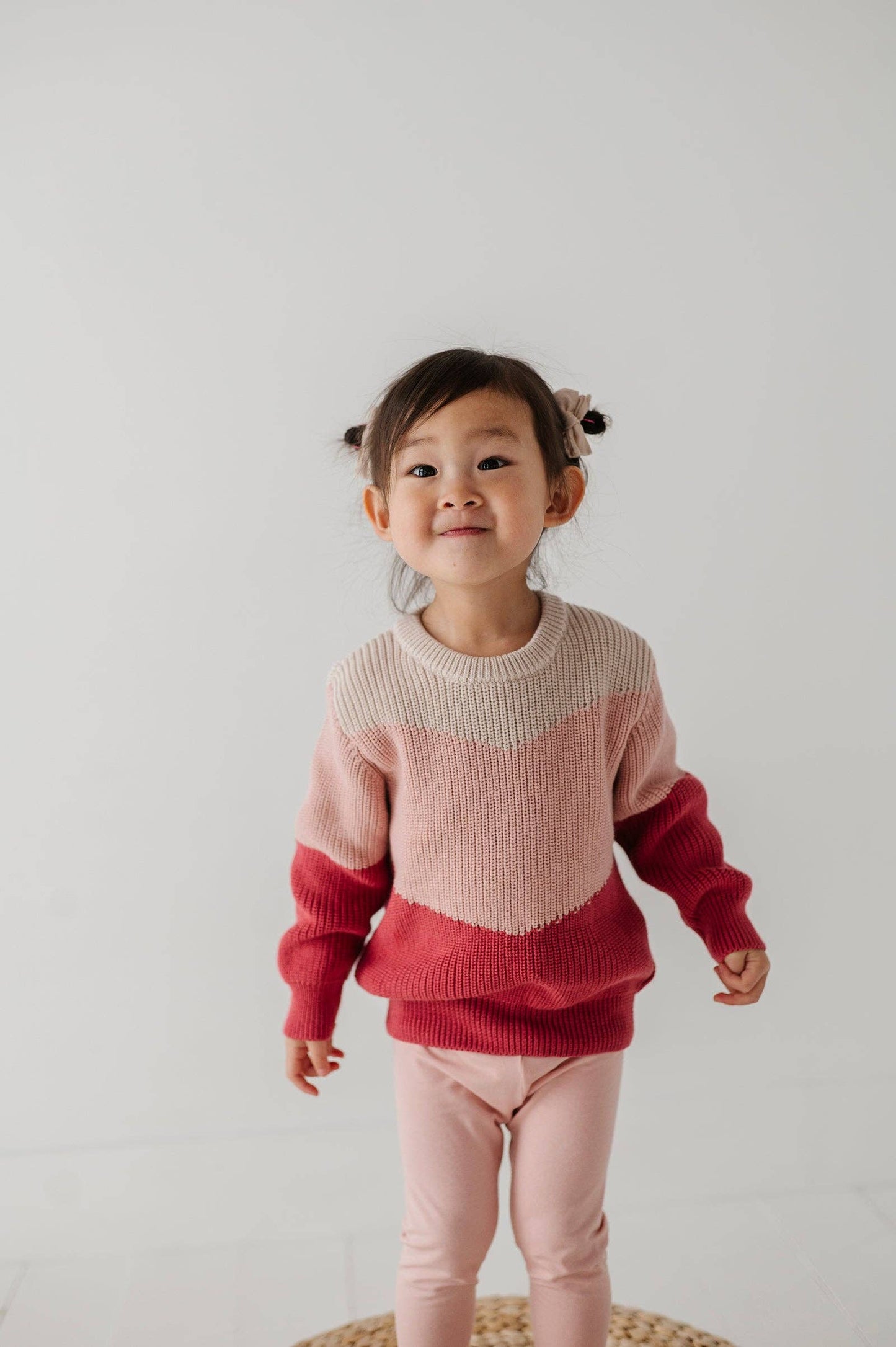 Colorblock Cotton Knit Sweater: Misty Rose