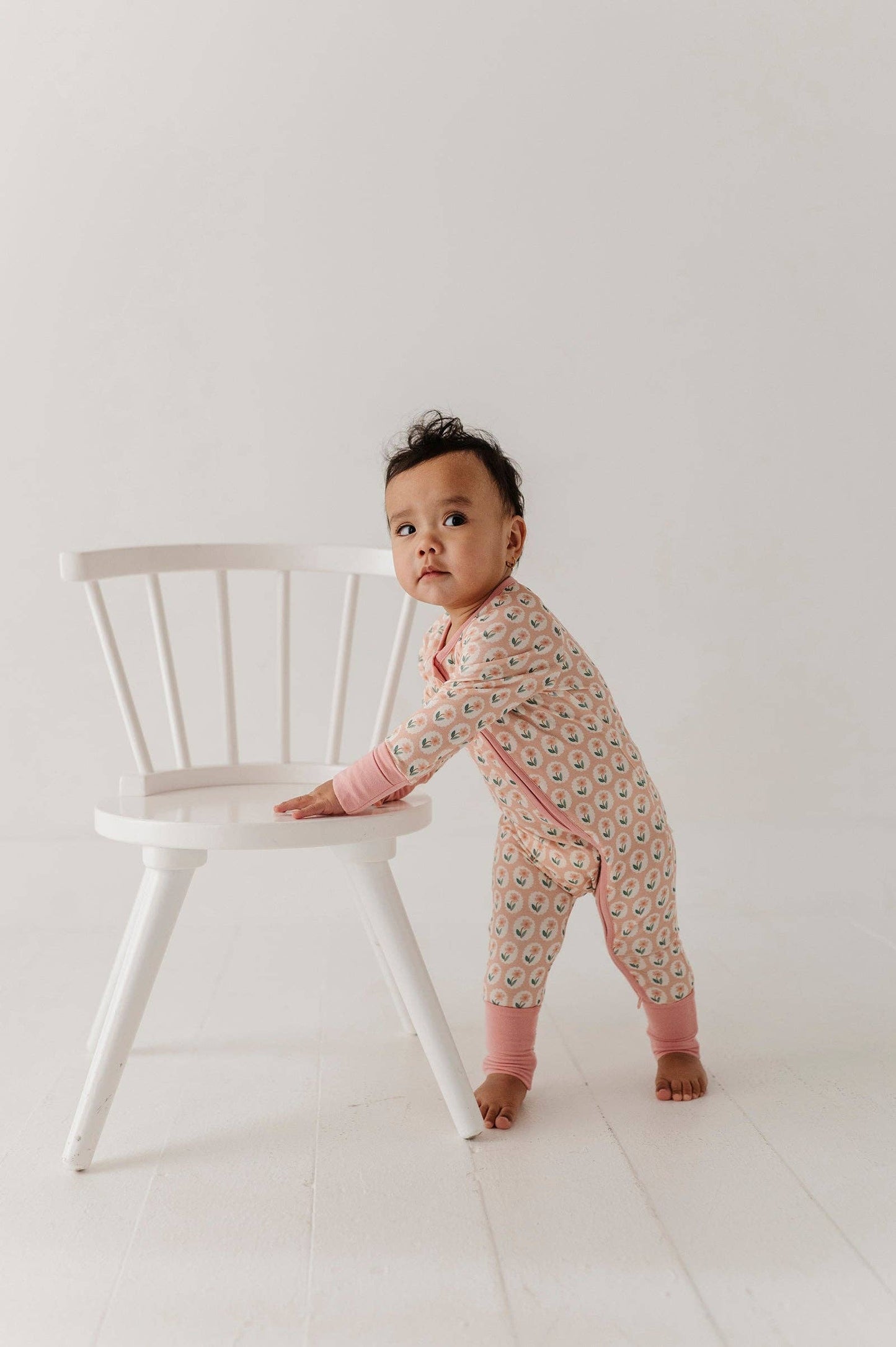 Framed Flower Long Sleeve Zip Romper