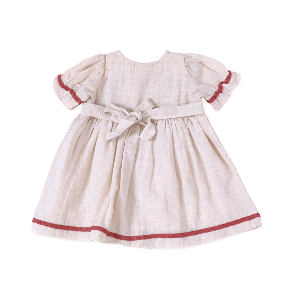 Victoria Embroidered Floral Baby Dress + Bloomer: Natural,