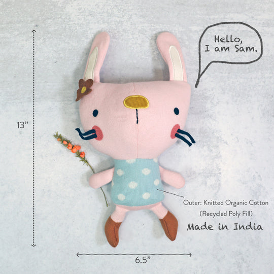 Sam Bunny Organic Cotton Hand Knit Stuffed Animal Toy: Pink
