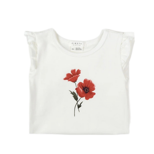 Off White Poppy Long Sleeve Onesie