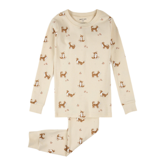 Antique White Beige Corgi Pajama Set
