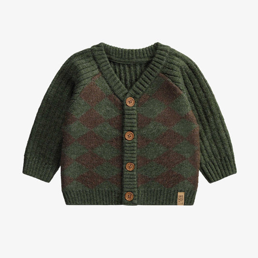 Dark Green Checkered Knit Sweater
