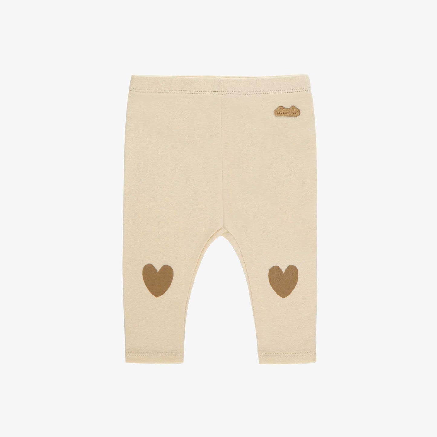 Cream Leggings with Brown Hearts