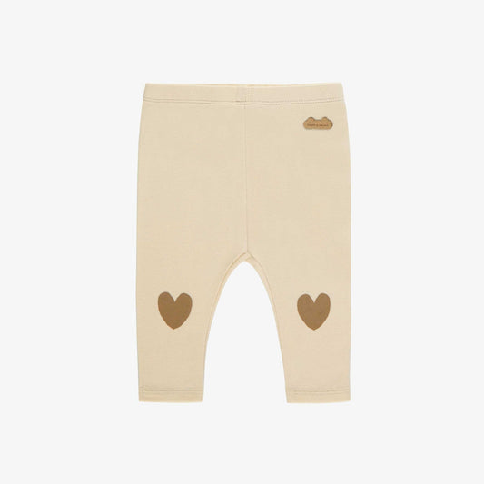 Cream Leggings with Brown Hearts