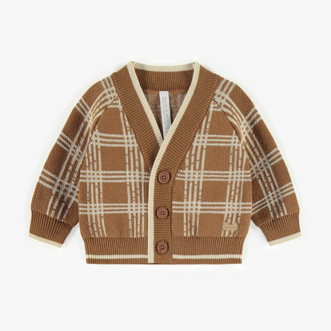 Brown Plaid Knit Cardigan
