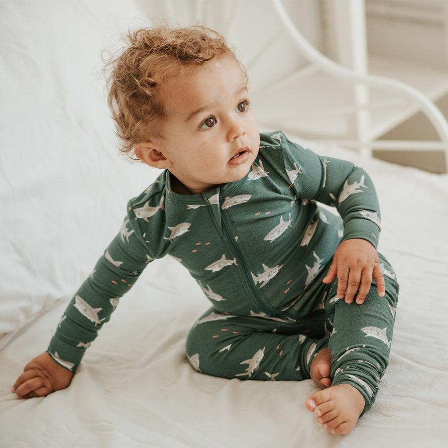 Swimming Sharks Teal Convertible Sleeper