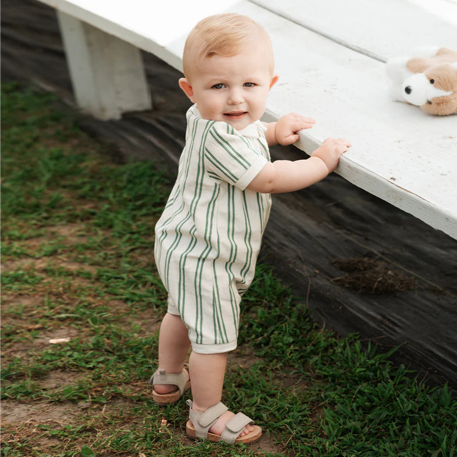 Organic Green Stripe Polo Romper