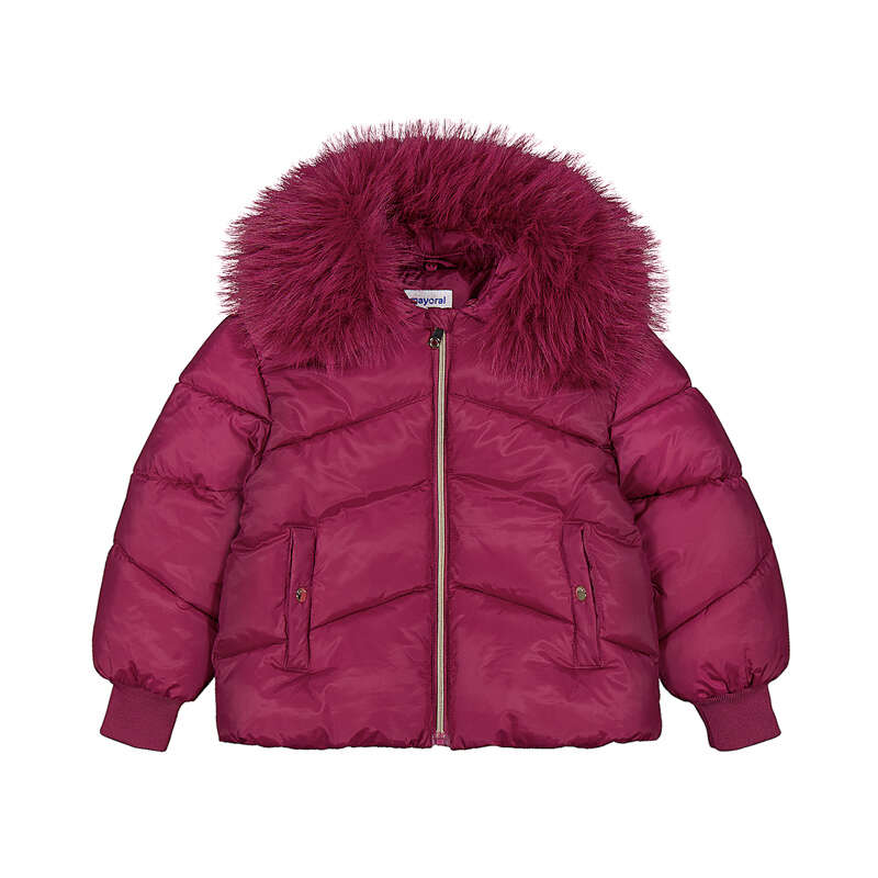 Raspberry Jacket With Fur Neck