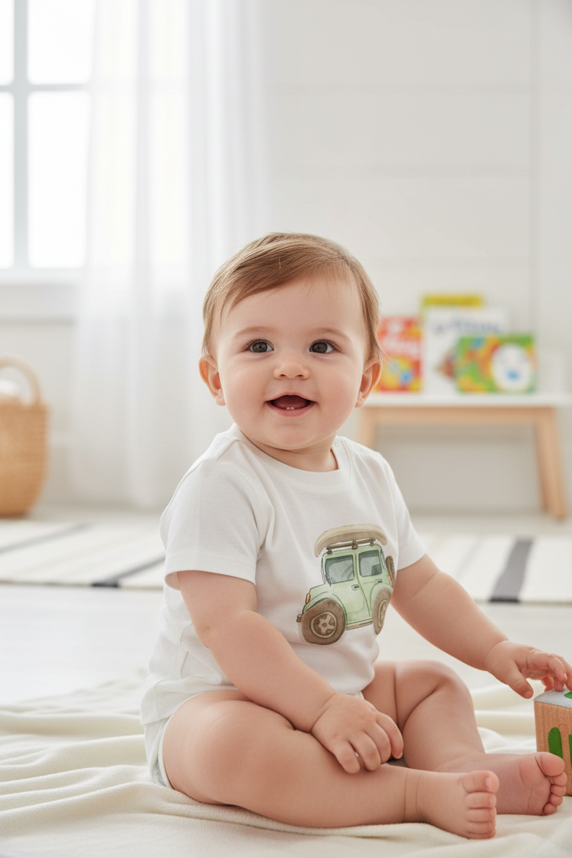 Cream Car Print T-shirt