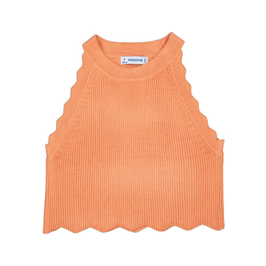 Peach Scallop Knit Sleeveless Shirt