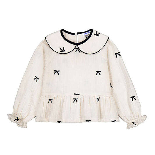Embroidered Black Bows Blouse