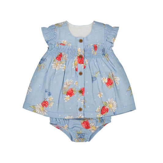 Lagoon Blue Strawberry Chiffon Dress