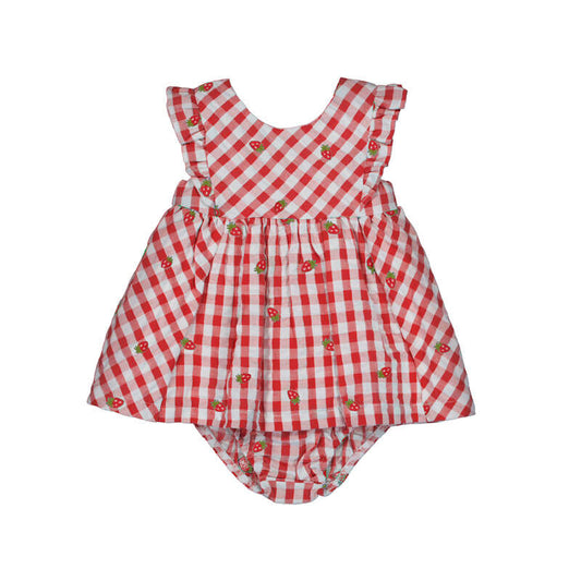 Red Plaid Printed Dress with Bloomers