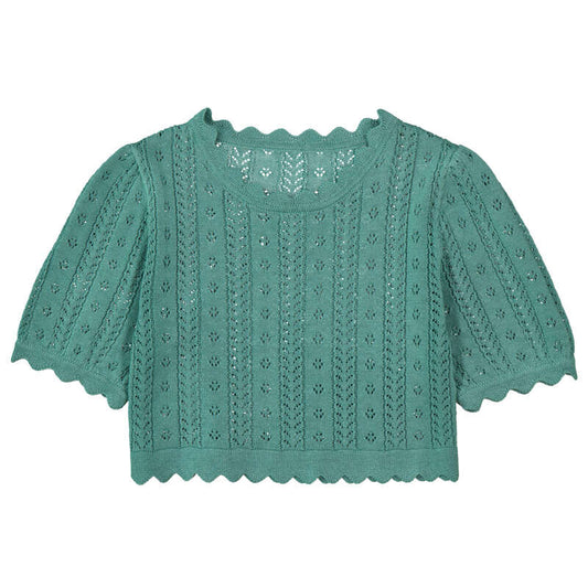 Mint Pointelle Knit Scalloped T-shirt