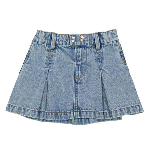 Pleated Light Denim Skirt