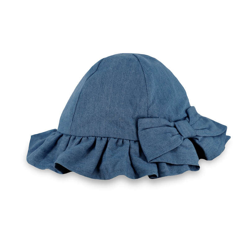 Denim Ruffled Bow Sun Hat