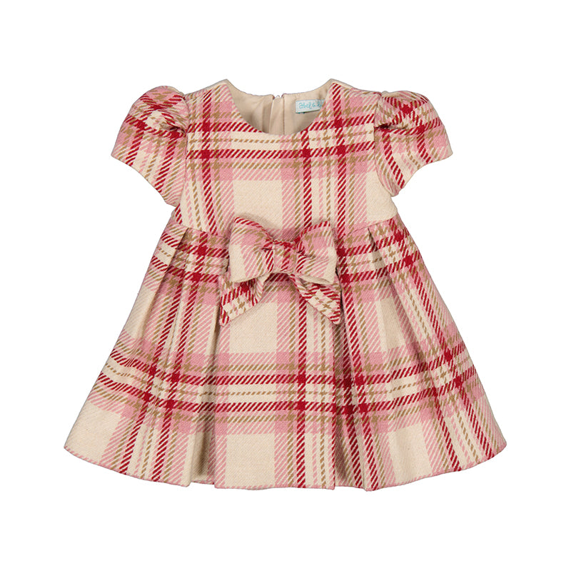 Puff Sleeve Plaid Dress: Raspberry