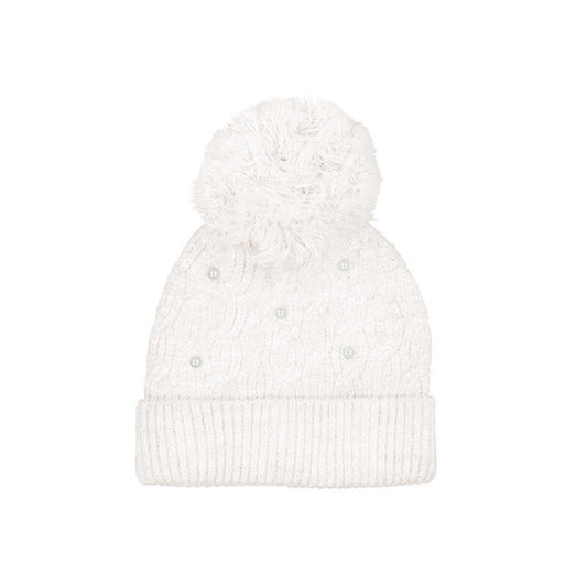 Pearl Pom Pom Beanie- Natural