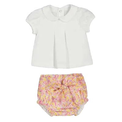 Spring Floral Blouse and Bow Bloomers Set