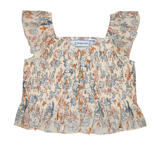 Salmon Floral Printed Bambula Top