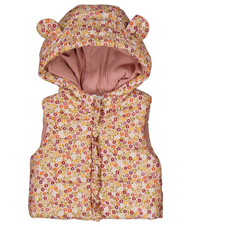 Peach Floral Hooded Puffer Vest
