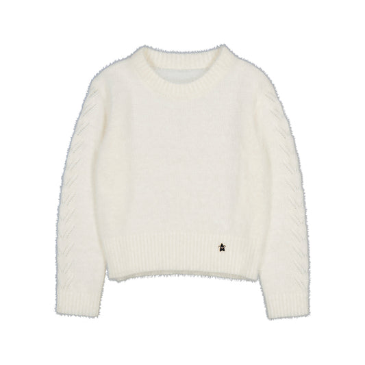 Ecru Faux Fur Knit Sweater
