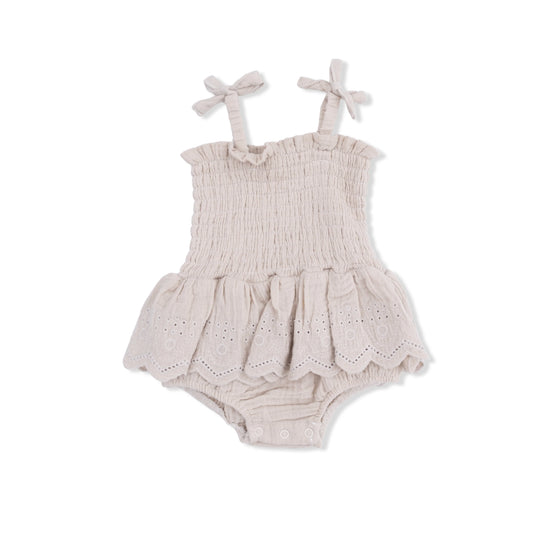 Solid Muslin French Oak Smocked Bubble with Skirt