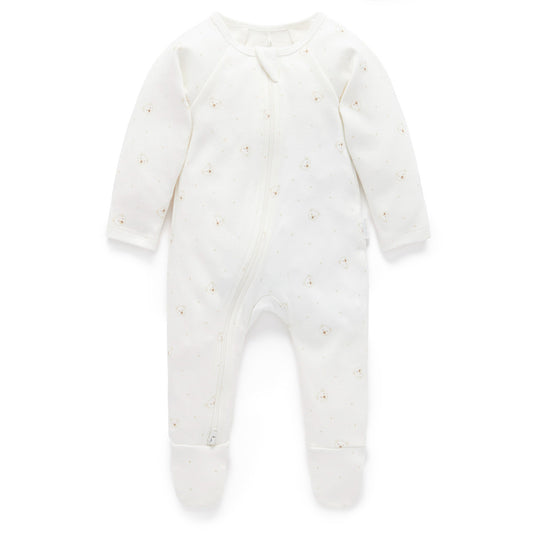 Organic Zip Growsuit- Vanilla Bear